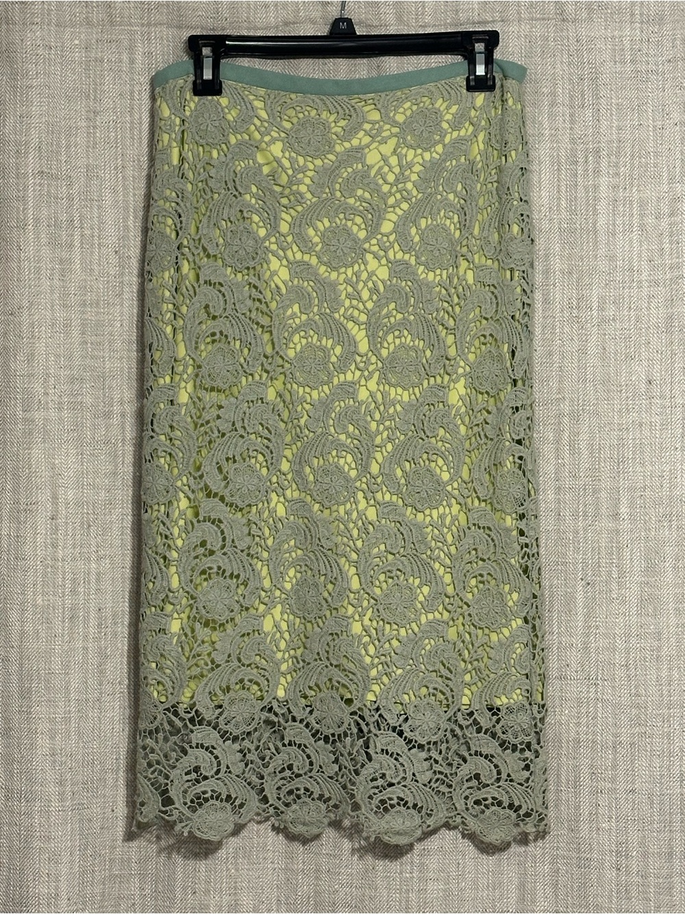Gracia Olive Lace Midi Skirt with Lime Green Lining